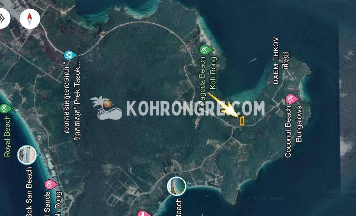 satellite image and layout of the land for sale between coconut beach and pagoda beach koh rong