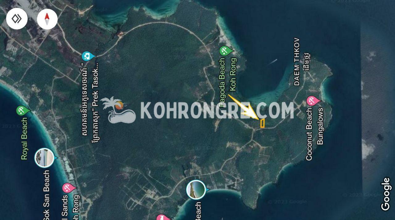 satellite image and layout of the land for sale between coconut beach and pagoda beach koh rong