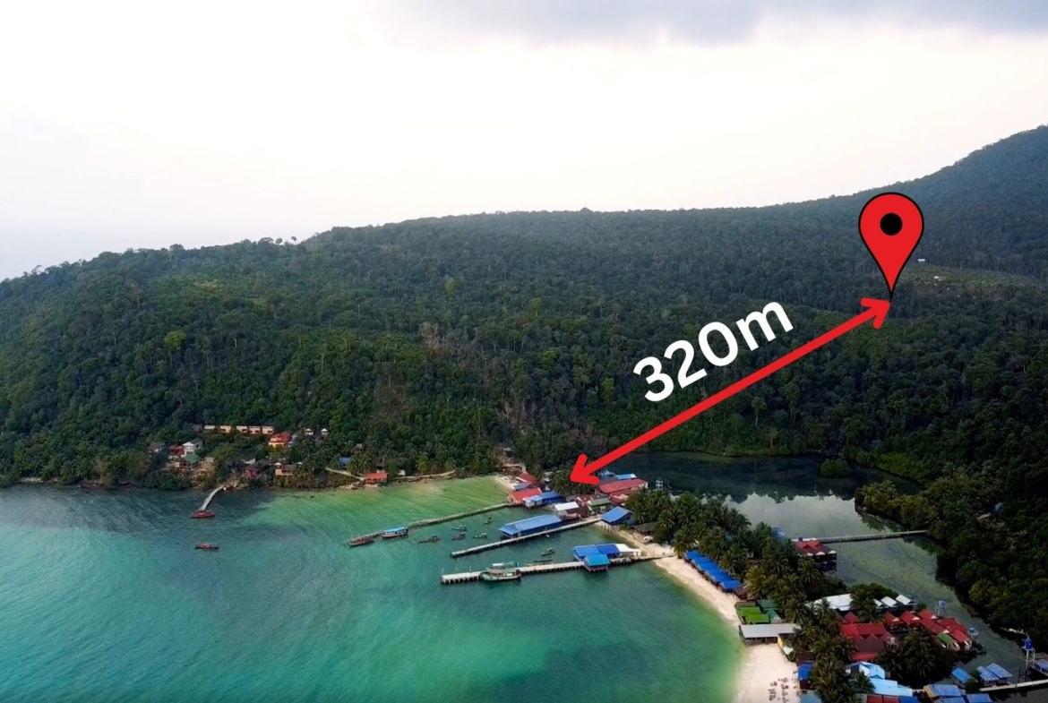 aerial view and the position of the land for sale in Sok San Beach Koh Rong