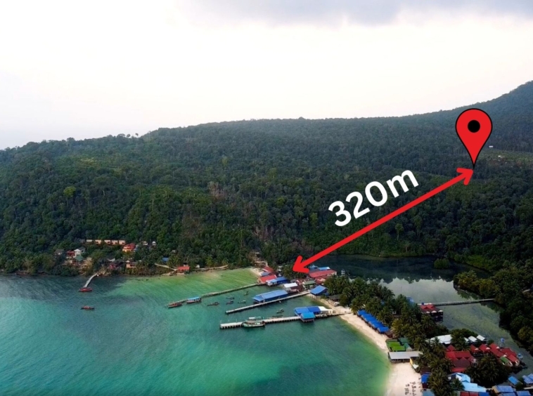 aerial view and the position of the land for sale in Sok San Beach Koh Rong
